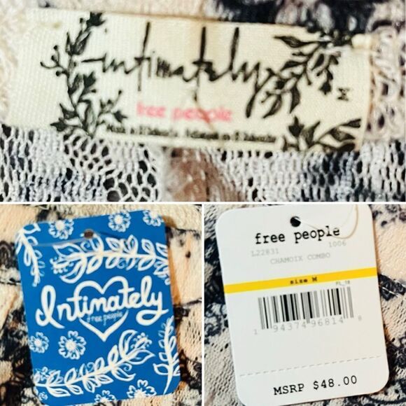 Free People Grey Floral Layered In Lace Footless Tights Chamoix Cream M NWT - Picture 10 of 11